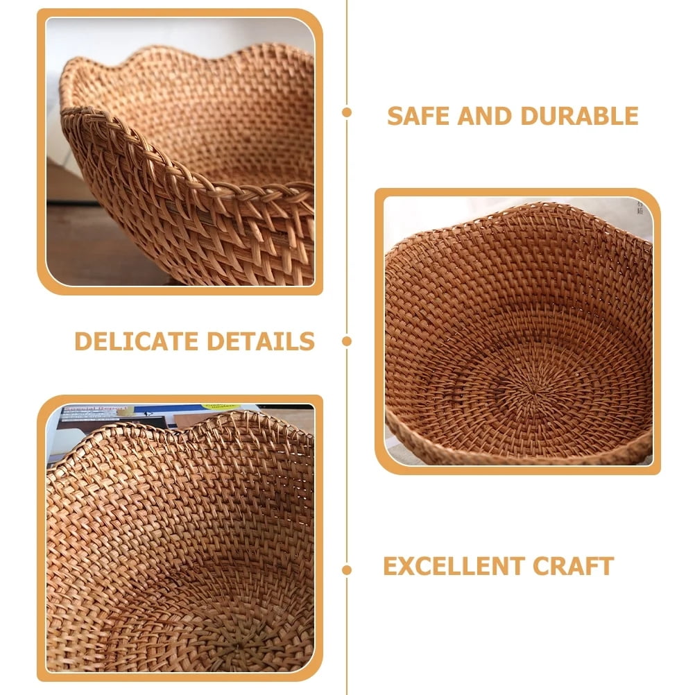 Summer Clearance Rattan Fruit Bowl Footed,Ornate Woven Basket for Kitchen Decor 25cm