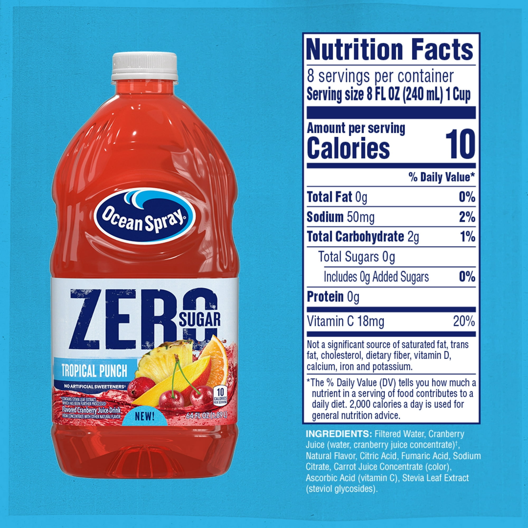 Ocean Spray® Zero Sugar Tropical Punch, 64 Fl Oz Bottle ( 4 Pack )