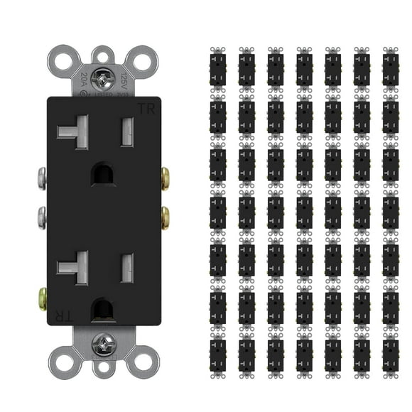Micmi Decorator Receptacle Outlet, Standard Electrical Wall Tamper Resistant Decorative Receptacle, 20Amp 125 Volt, Grounding UL Listed (50Pack, Black, 20 Amp Outlet)