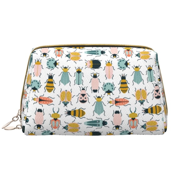 Naloa Colorful Insects Leather Makeup Bag for Purse Travel, Portable Small Cosmetic Organizer for Women and Girls, Make up Bag with Zipper