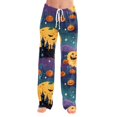 thumbnail image 4 of Zydvens Women Halloween Pajama Pants Wide Leg Lounge Wear with Pockets Soft Elastic Waist Drawstring Sleepwear Bottoms Bloody Handprint Red Moon Costume Cosplay S-3XL, 4 of 7