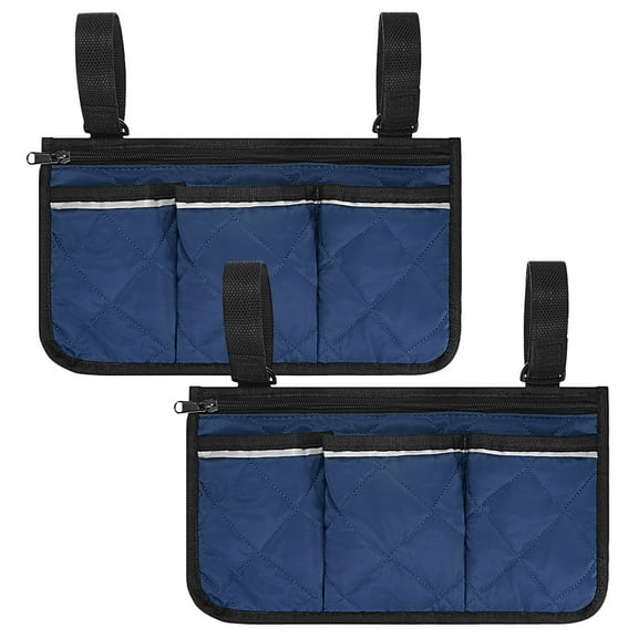 Uxcell Beach Chair Armrest Bag [2-Pack] - Waterproof Polyester Adjustable Straps Reflective Strip Beach [Dark Blue]