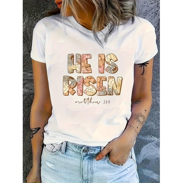 Letter Print Short Sleeve T-shirt, Casual Crew Neck Top For Spring & Summer, Women's Clothing