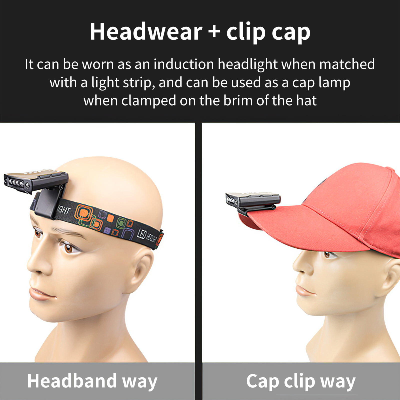 Portable Headlight COB Clip-on Hat Lights Inductive Flashlight Rechargeable Adjustable Outdoor ABS Headlamp Lighting 