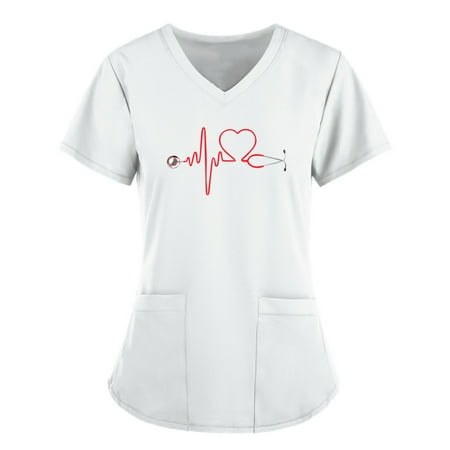 

Womens Shirts Dressy Casual Short Sleeve V-Neck Nursing Working Uniform Women Tops And Blouses