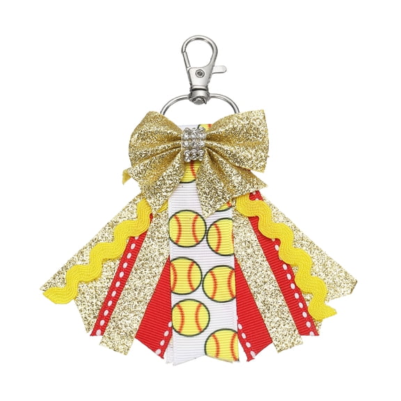 Uxcell Sports Themed Cheer Bow Keychain, Cute Cheerleader Gifts Key Chains for Women Girls Backpack Purse Keyring Schoolbag Pendant, Gold