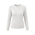 thumbnail image 5 of TEAJOPSUU Women's Fall Winter Sweaters Comfy Crew Neck Long Sleeve Ribbed Shirts Blouses Casual Solid Trendy Scalloped Hem Pullover Sweater Tops B-White, 5 of 9
