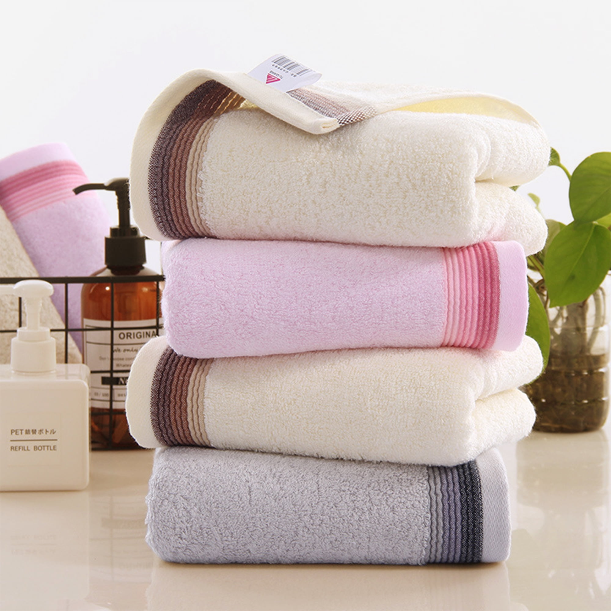 Unique Bargains Striped Pattern Absorbent Hand Towels Grey 4-Piece 14" x 30"