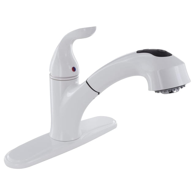 Phoenix Faucet PF231241 Used For Kitchen; Single Piece 8 Inch Deck Mount; 10 Inch Pull Out Spout; Single Lever Handle; White/Plastic Polymer Infused With Powdered Metal Underbody