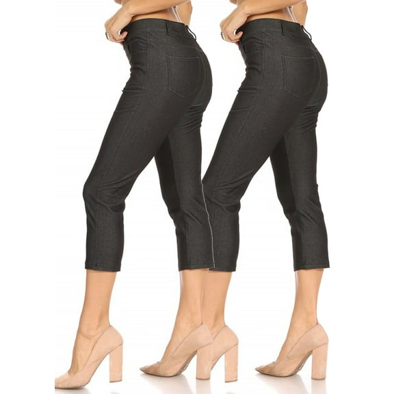 Women's 2 Pack Casual Comfy Slim Pocket Jeggings Jeans Capri Pants