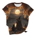 thumbnail image 6 of Womens Fall Graphic Tees Witch and Black Cat Print Halloween Tops Short Sleeve Crew Neck T-Shirts Autumn Holiday Flattering Blouses Casual Shirts, 6 of 6