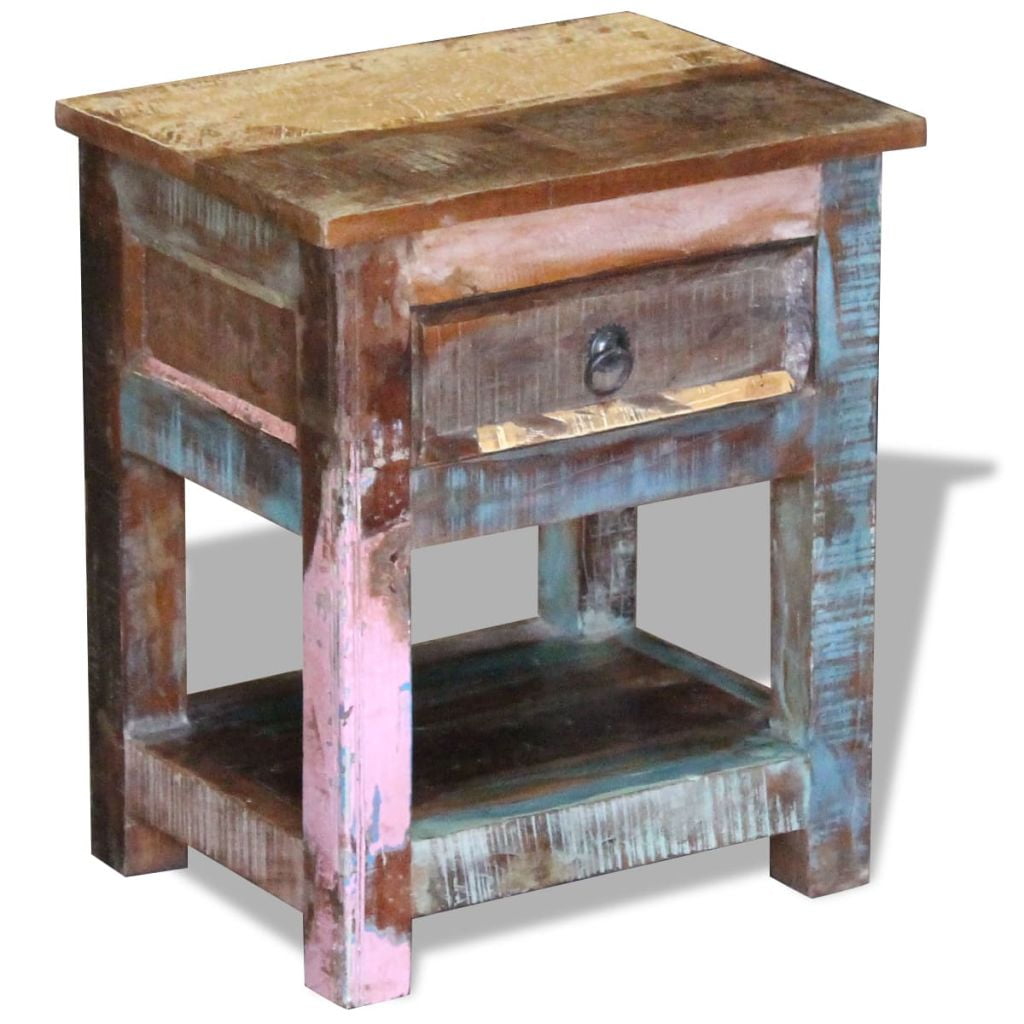 Kepooman Modern Rectangle Reclaimed Wood Side End Storage Stand with 1 Drawer, 17" x 13" x 20", Brown Kepooman Modern Rectangle Reclaimed Wood Side End Storage Stand with 1 Drawer, 17" x 13" x 20", Brown