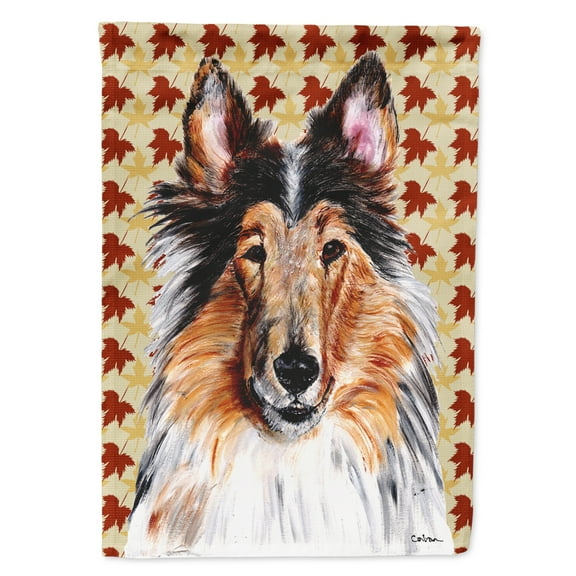 Collie Fall Leaves House Flag