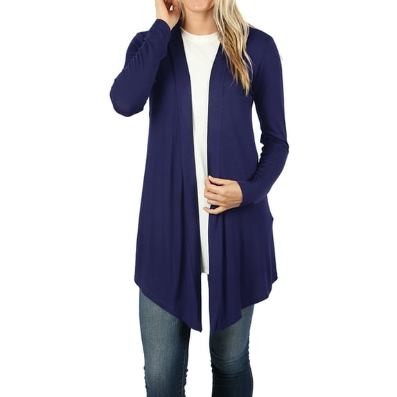 Women & Plus Draped Open Front Long Sleeve Flowy Light Cardigan (Navy, 3X)