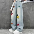 thumbnail image 2 of Otqutp Girls Cute Pattern Straight Wide Leg Jeans Elastic High Waisted Loose Denim Pants Teen Youth Y2K Hip Hop Streetwear, 2 of 8