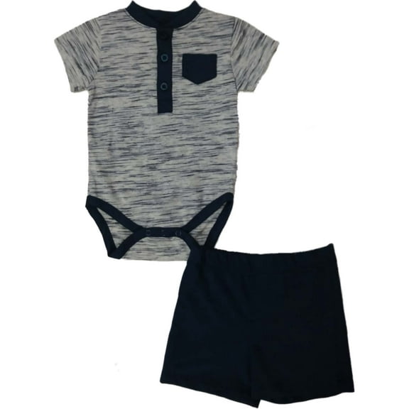 Infant Boys Gray & Navy Heather Pocketed Single Shorts 2 Pc Outfit Set