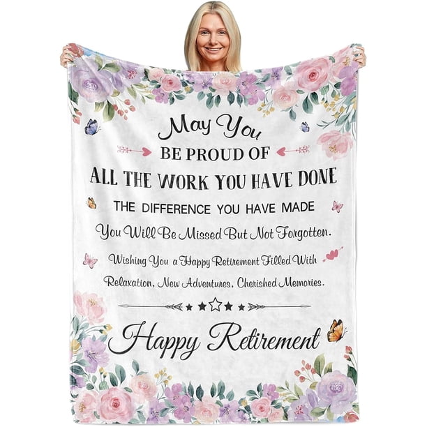 LHSHID Happy Retirement Gifts for Women Blanket Flannel Soft and Comfortable Anti static Bed Sofa Blanket 60x80in