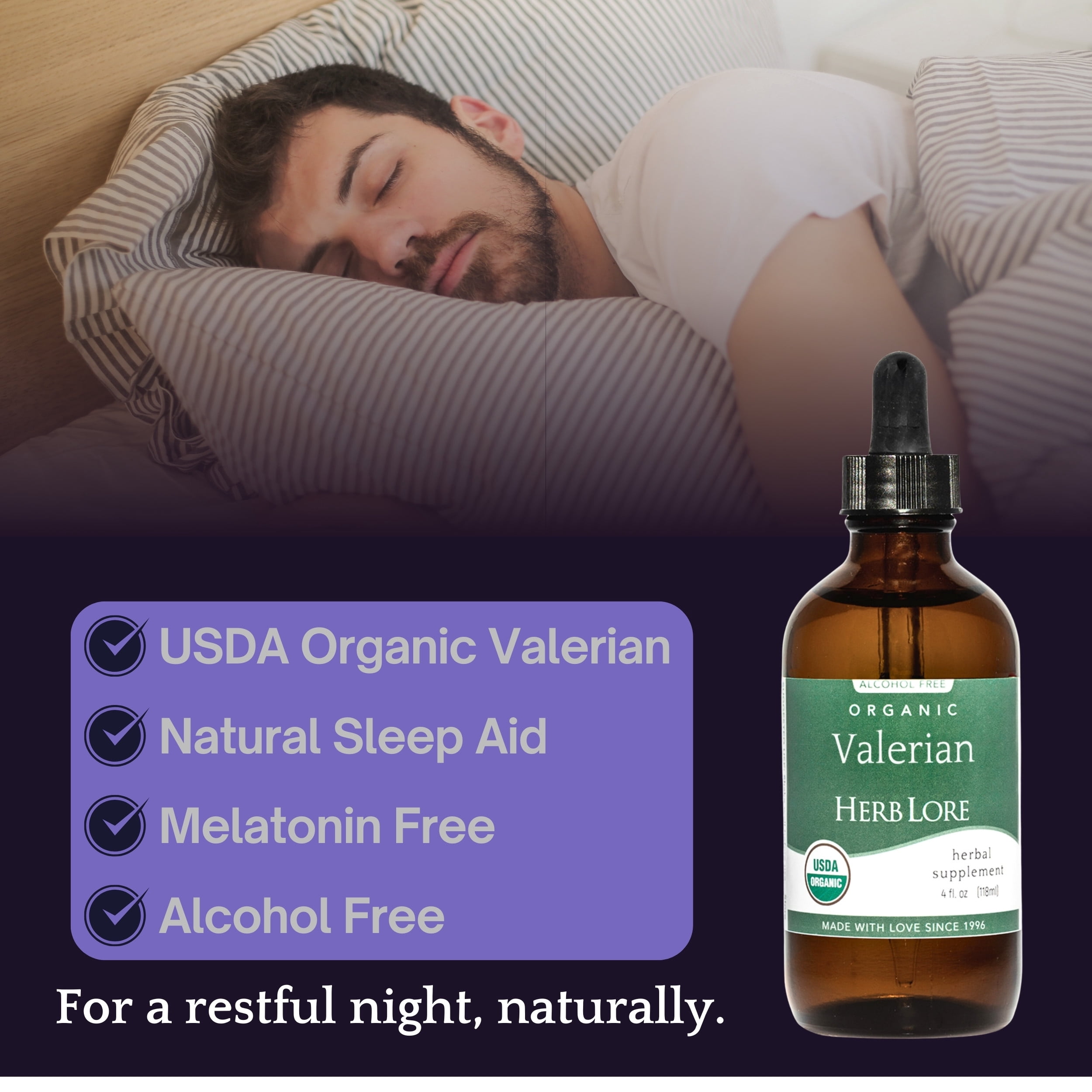 Herb Lore USDA Organic Valerian Root Tincture - Liquid Sleep Aid Drops for Adults & Kids - Alcohol Free (4 fl oz)