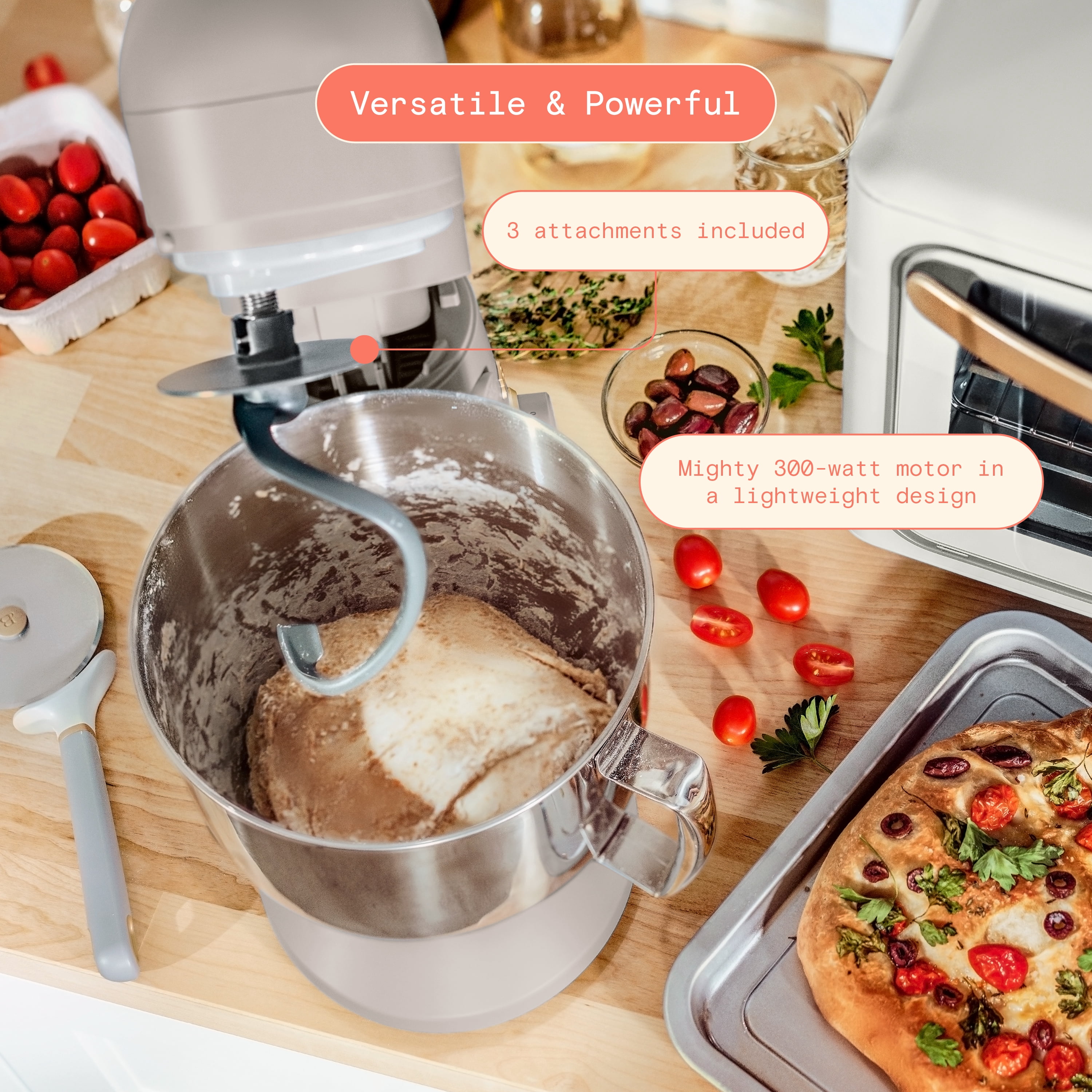 Beautiful 5.3 Qt Stand Mixer, Lightweight & Powerful with Tilt-Head, Wildflower Porcini Taupe by Drew Barrymore