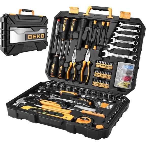 Open Box DEKOPRO 208 Piece Tool Set,General Household Hand Tool Kit, Auto Repair Tool Box with Plastic Toolbox Storage Case