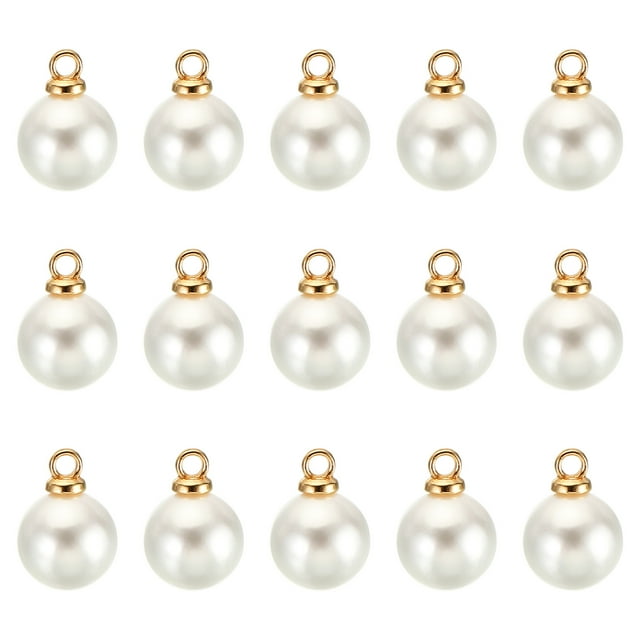 Unique Bargains Pendentifs Perles Factices 8 mm, Lot de 150 Perles Rondes Imitation Perle, Blanc Doré