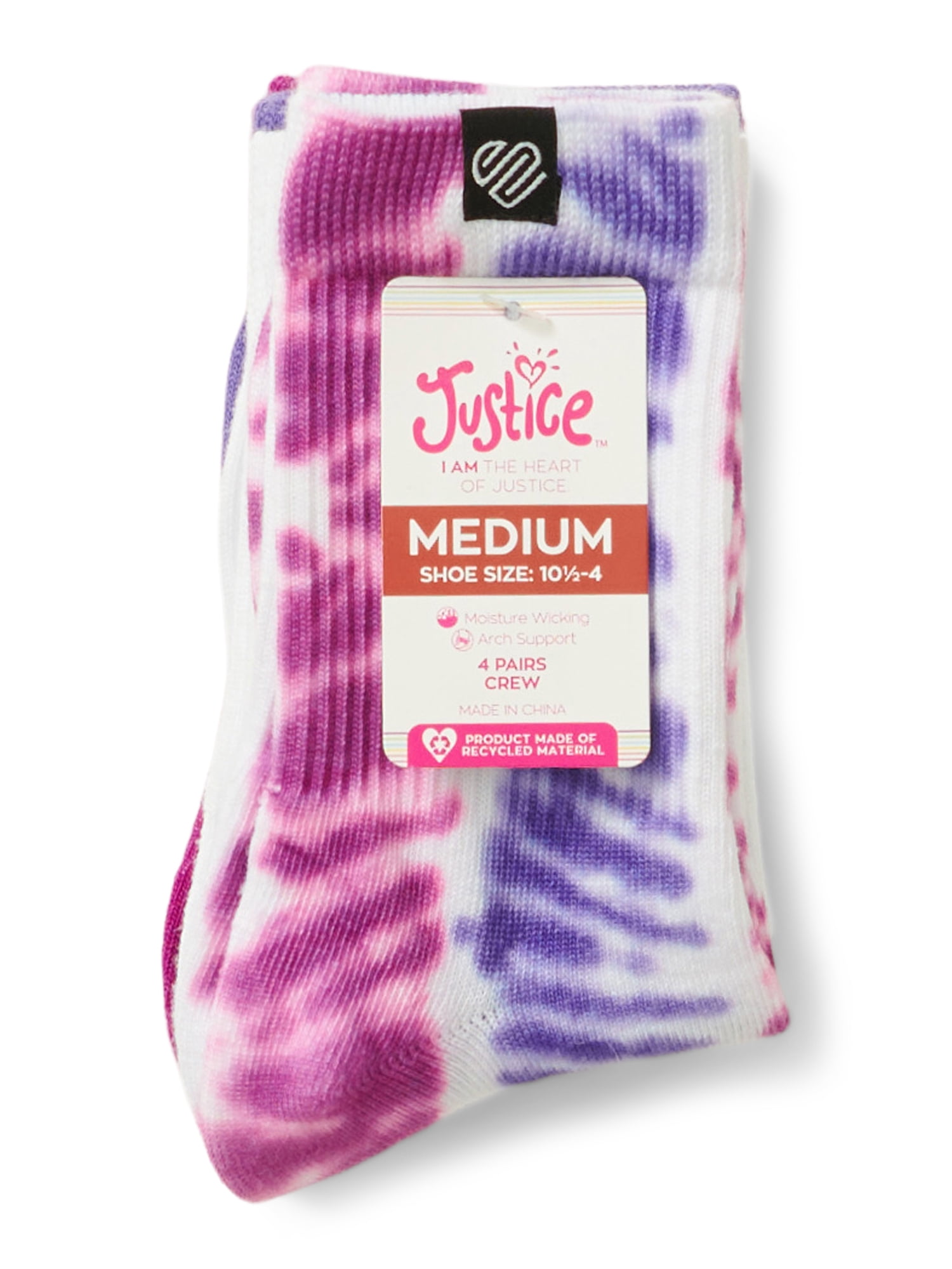 Justice, Girls Crew Socks, 4-Pack, Sizes M-L