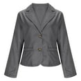 thumbnail image 3 of Women's Solid Color Lapel Long Sleeve Button Loose Blazer Fashion Suit Jacket Dark Gray XXL, 3 of 6