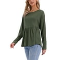 thumbnail image 4 of INSPIRE CHIC Women's Peplum Top Ruffle Hem Shirt Crew Neck Long Sleeve Blouse L Army Green, 4 of 6