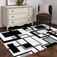 thumbnail image 3 of Black Grey Geometric Runner Rug 2.7x5 FT, Non Slip Entryway Carpet, Modern Abstract Art White Washable Soft Floor Carpet Entrance Mat Non-Shedding Throw Rug for Hallway Laundry Room Bedside, 3 of 9