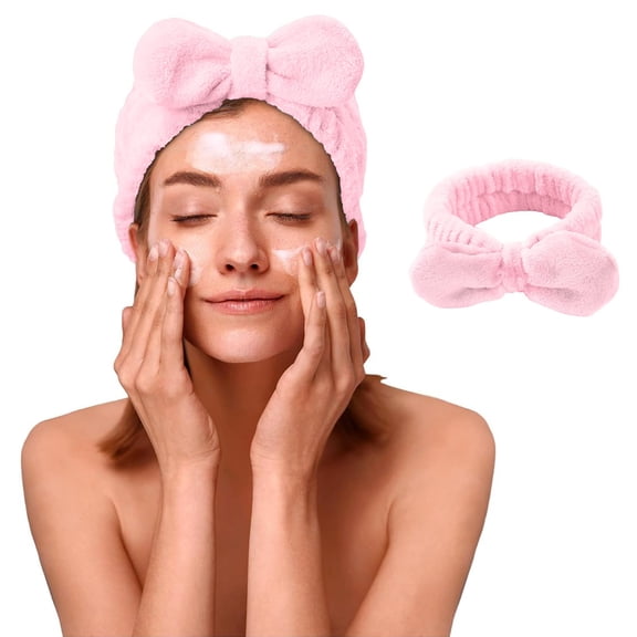 Elegant Bowknot Spa Headband for Makeup and Facial Care Soft Coral Hair Bandanas with Detachable Face Brush Accessory