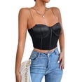 thumbnail image 3 of hirigin Women's Satin Crop Cami Tops, Sleeveless Chain Spaghetti Strap Solid Color Slim Fit Bustier Camisole, 3 of 8