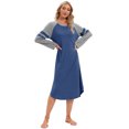 thumbnail image 3 of Women Long Sleeve Nightgown Loose Fit Sleepshirt Spring Fall Calf-Length Soft House Dress Round Neck Comfy Sleepwear Loungewear, Blue S-3XL, 3 of 9