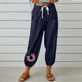 thumbnail image 3 of WREESH Women's Fashionable Capri Pants Cotton Linen Pants Solid Color Perfect for Summer Wear Navy, 3 of 6