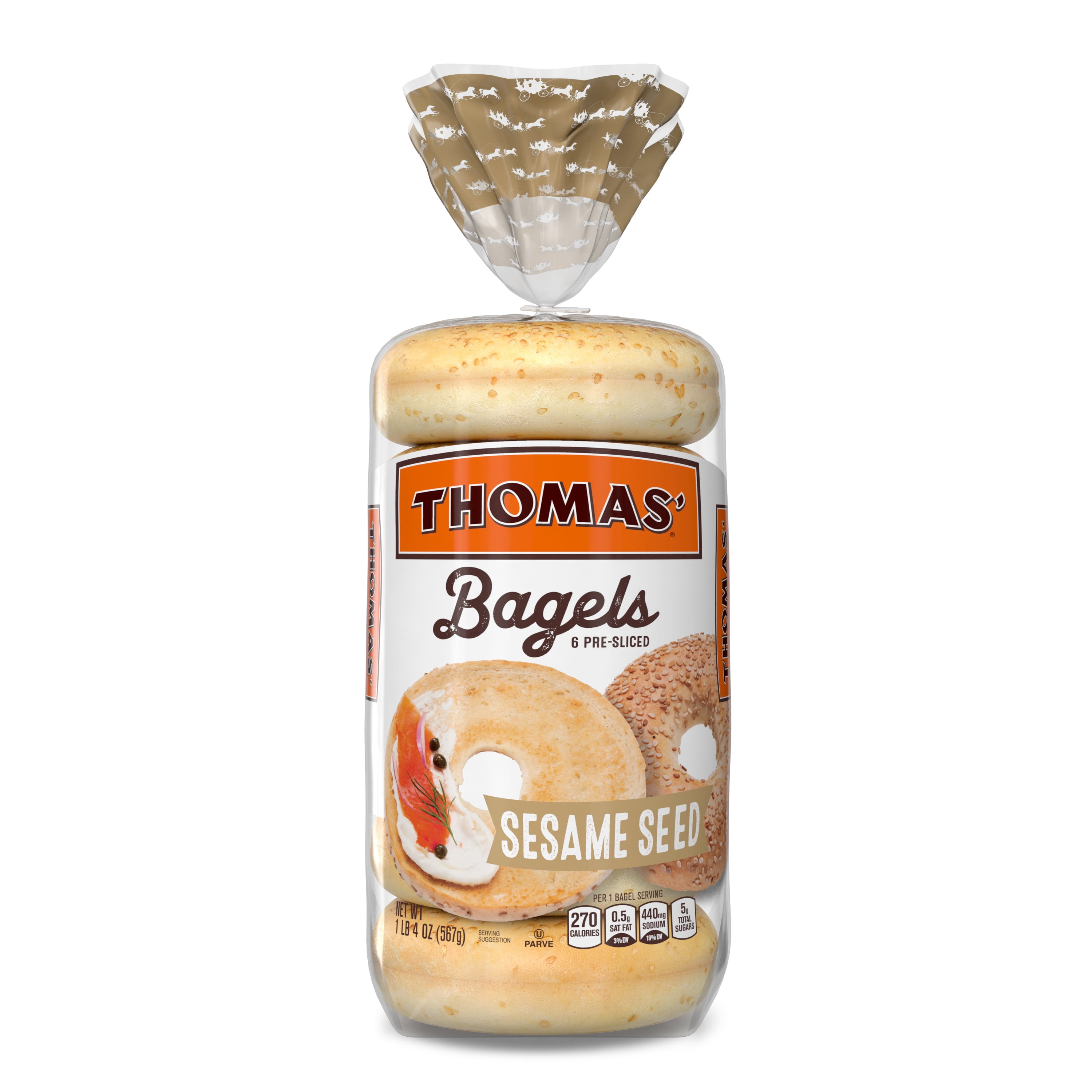 Thomas' Sesame Seed Soft & Chewy Pre-Sliced Bagels, 6 count, 20 oz