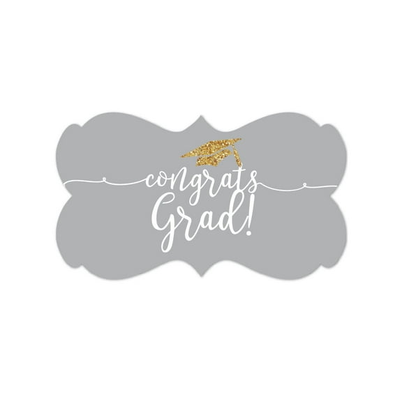 Gray and Gold Glittering Graduation, Fancy Frame Label Stickers, Congrats Grad!, 36-Pack