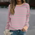 thumbnail image 2 of YUGYXL Fall Winter Sweatshirt for Women Plus Size Striped Blouses Crew Neck Long Sleeve Pullover Teen Girl Holiday Clothes Pink S, 2 of 5