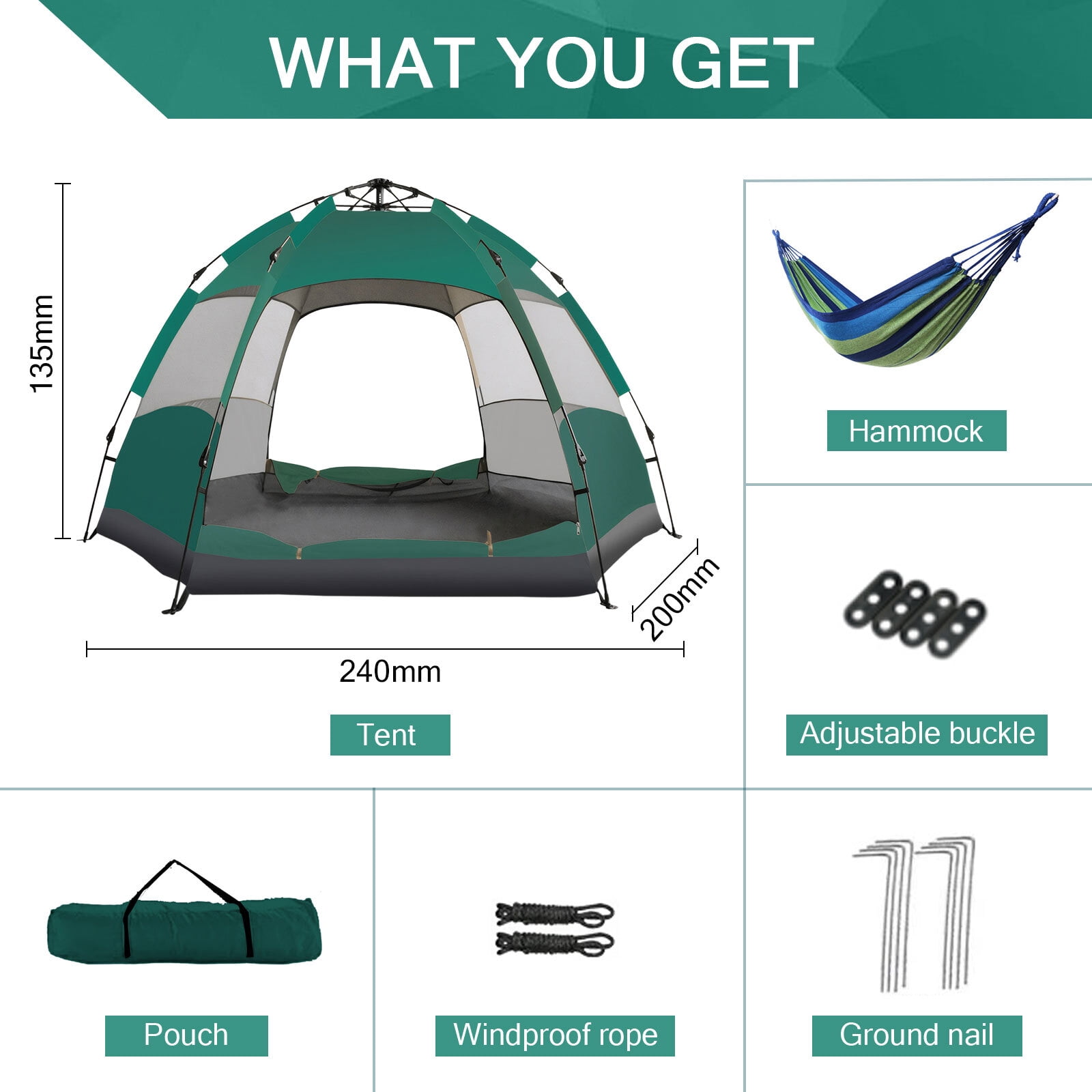 JIAN YA NA Instant Tent, Outdoor Camping Tent for 3-4 Person,  Automatic Pop Up Tent with Mosquito-proof Screens (Green)