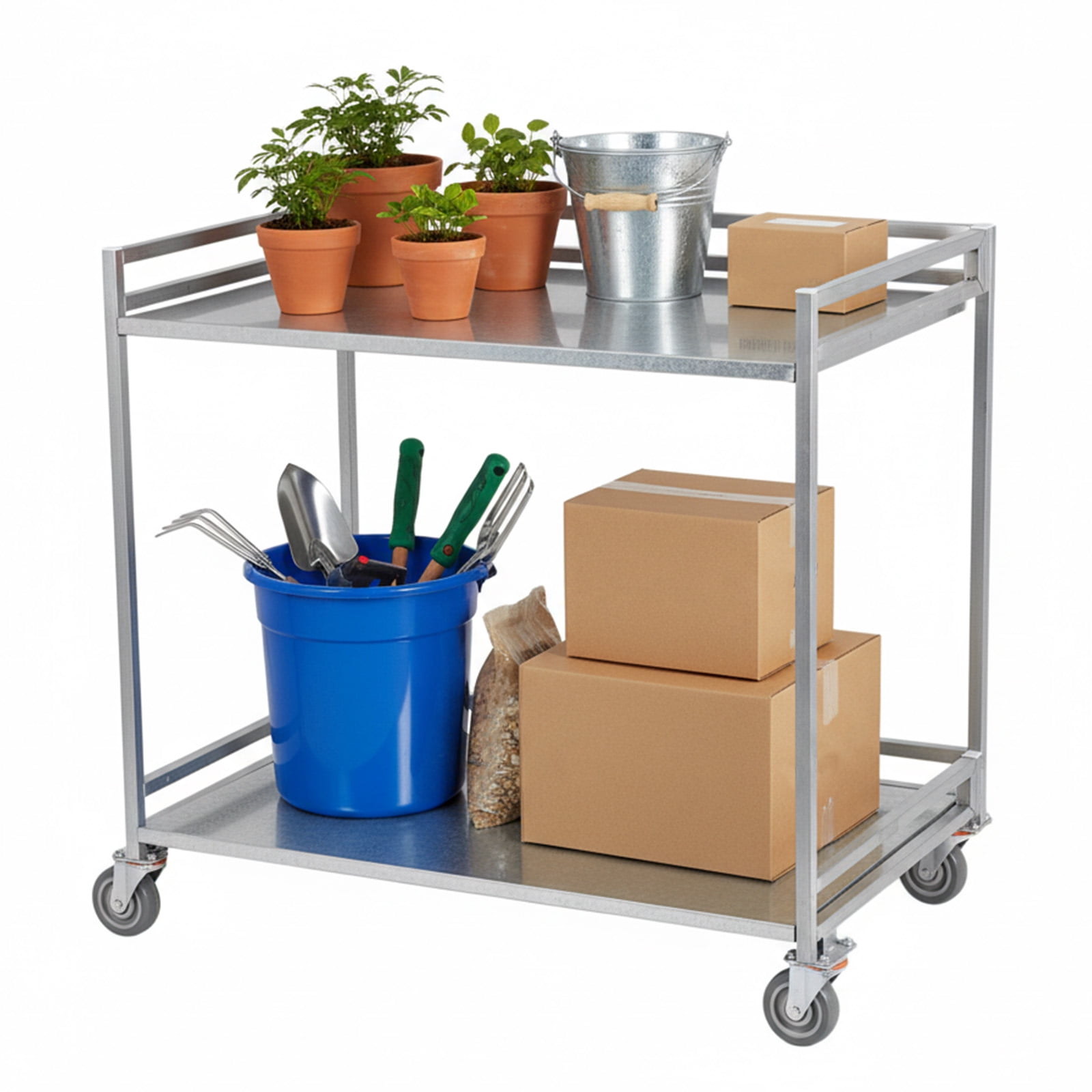Btidfty 2-Shelf Tool Trolly Cart with Wheels 660lbs Capacity Heavy Duty Rolling Folding Utility Cart with Handle for Warehouse/garage/cleaning/manufacturing
