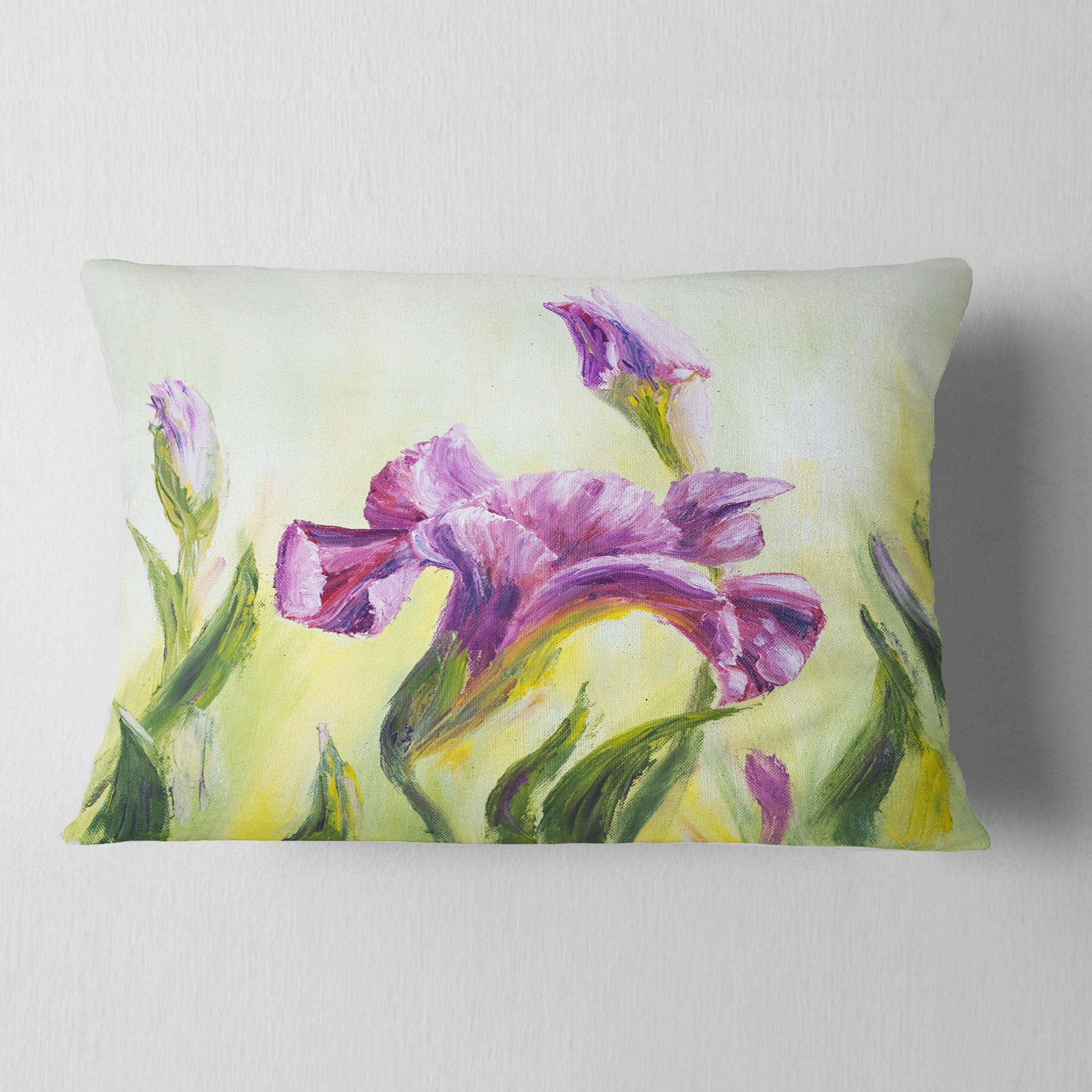 Designart Dancing Irises - Floral Throw Pillow - 12x20