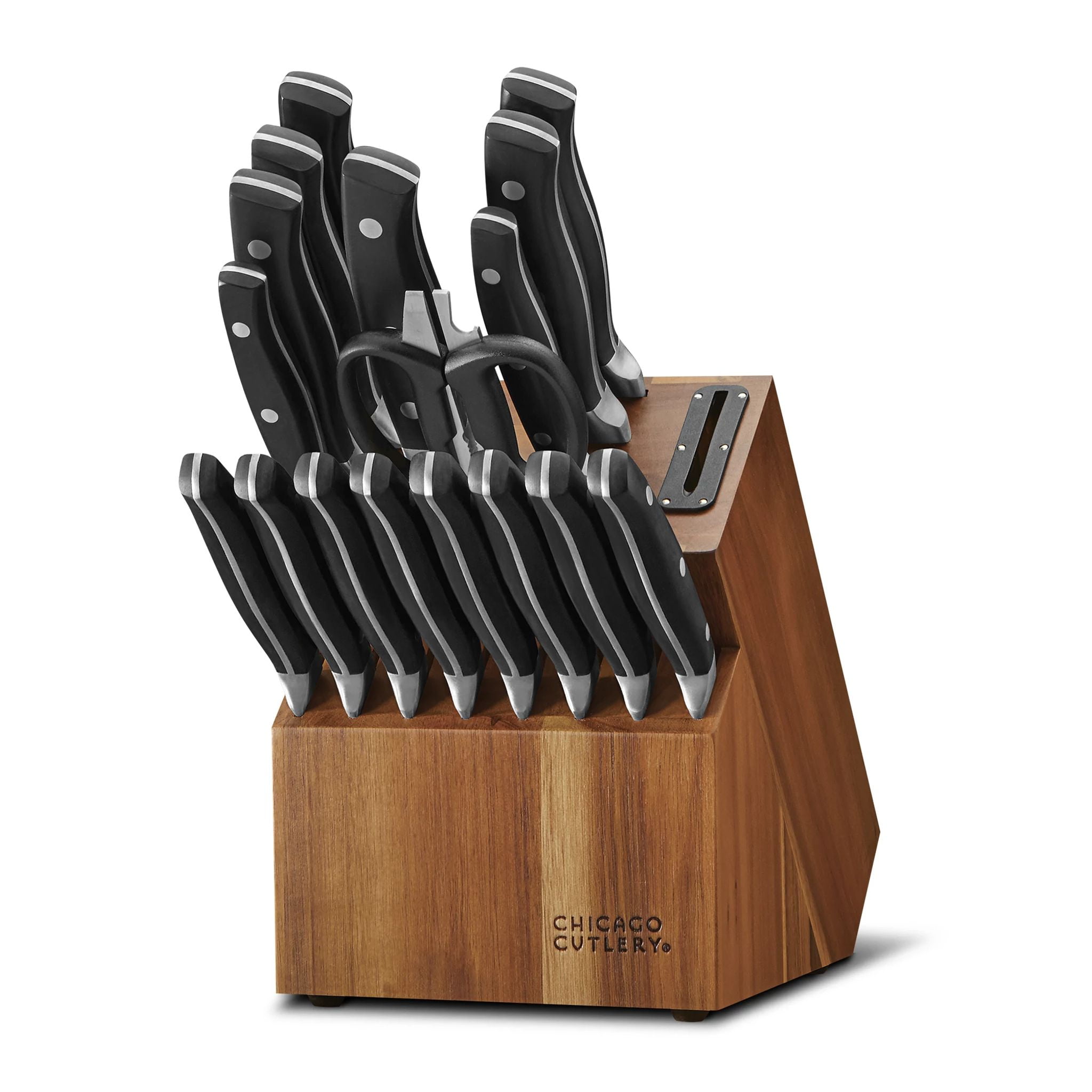 Chicago Cutlery 18-Piece Forged Kitchen Knife Wood Block Set, Black-Si –  ShopBobbys