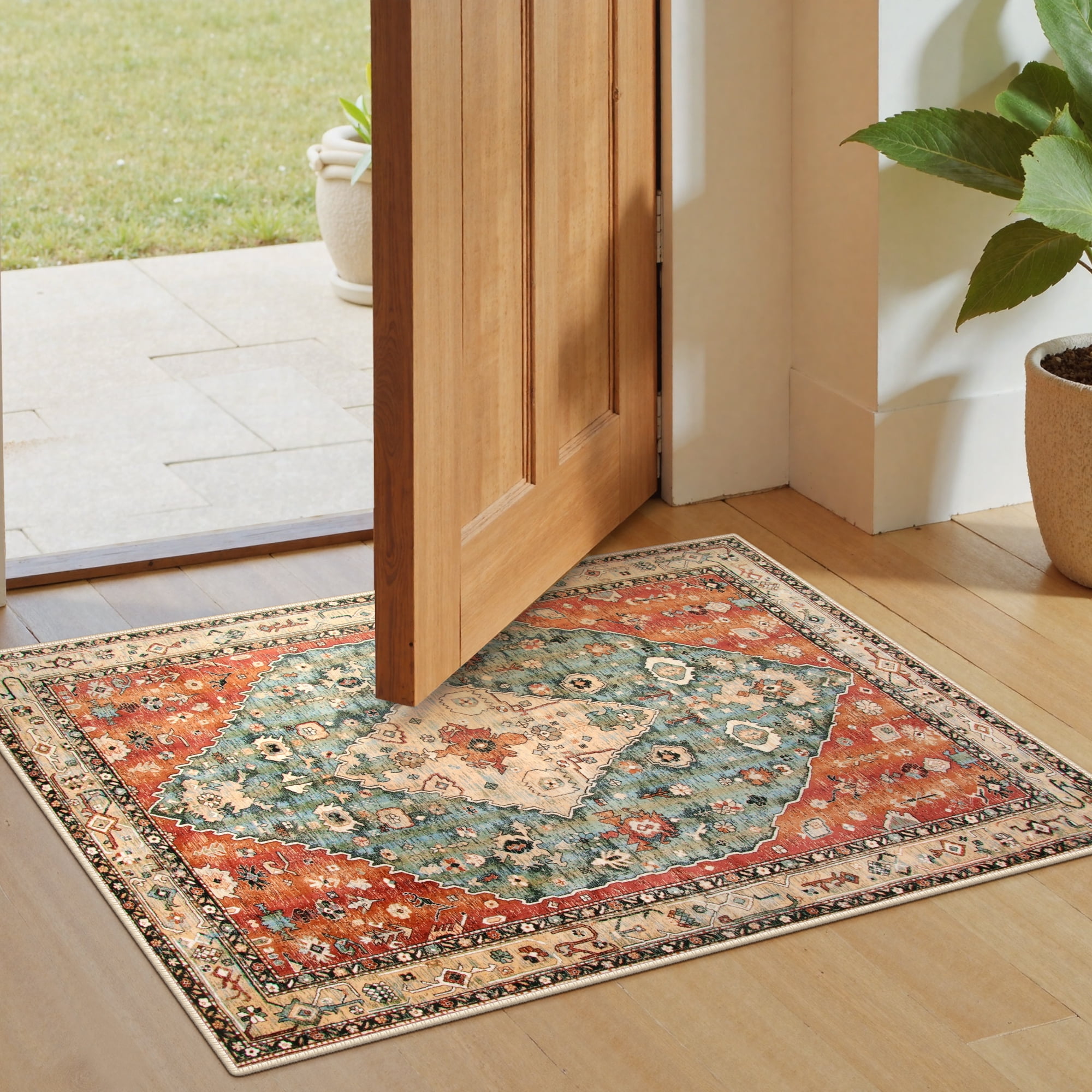 Lahome 2'x3' Area Rugs for Living Room,Machine Washable Rugs,Low Pile Non Slip Vintage Floral Print Rug Carpet for Entryway,Hallway,Kitchen,Home Decor,Geometric Tribal