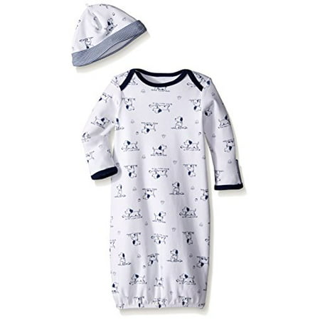 Little Me Baby Boys Gown and Hat, White Print Puppy, 0-3 Months