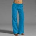 thumbnail image 4 of Audhol Loose Linen Pants for Women, Women Linen Pants 2025 Summer Wide Leg High Waisted Palazzo Pants Flowy Beach Trousers with Pockets Drawstring Pants Women Blue 2XL, 4 of 6