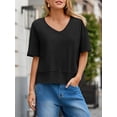 thumbnail image 4 of ZANKLEY Womens Summer V Neck Oversized T Shirt Casual Short Sleeve Loose Fit Flowy Basic Top, 4 of 12