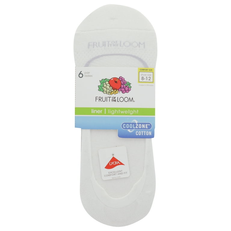 Fruit of the Loom Cool Zone No-Show Liner Socks for Women, White