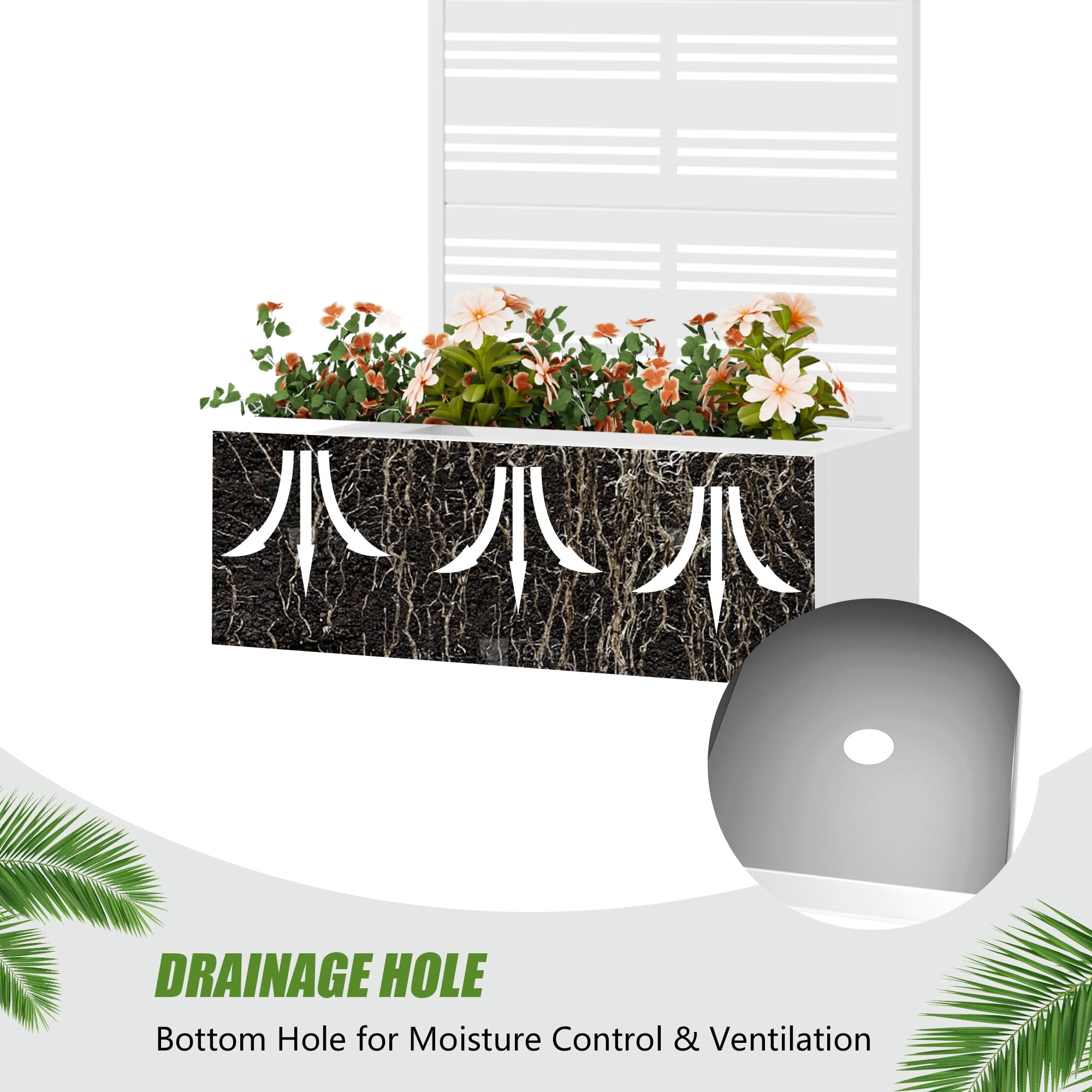 MAYEERTY 4 Panels Outdoor Metal Planter Box, Durable Weather-Resistant Planter, Decorative Metal Flower Box for Patio, Balcony, Garden