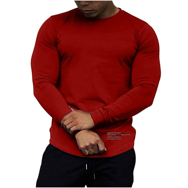 Pompotops T-shirt à Manches Longues Extensible en Coton pour Hommes Automne Sport Course Grande Taille en Solde