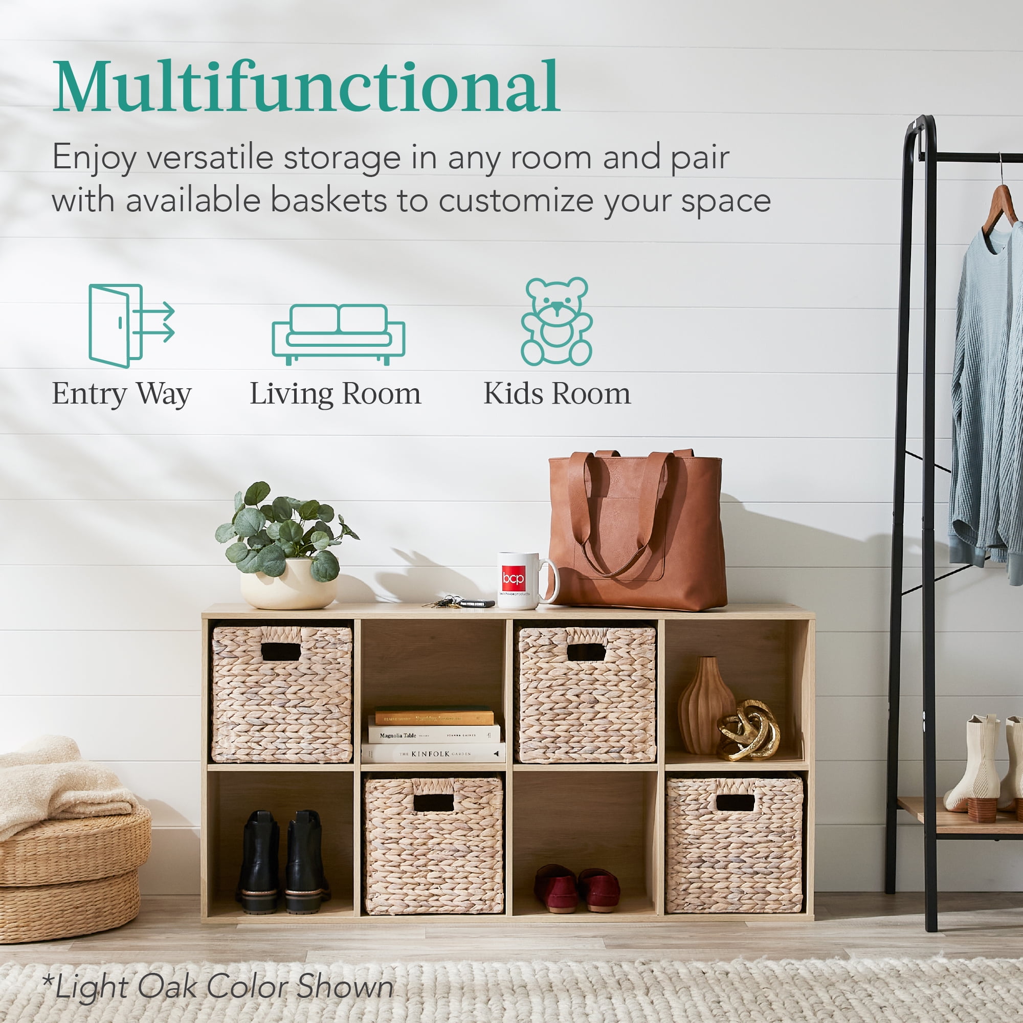Best Choice Products 8-Cube Bookshelf, 11in Display Storage System, Organizer w/ Removable Back Panels - Greige
