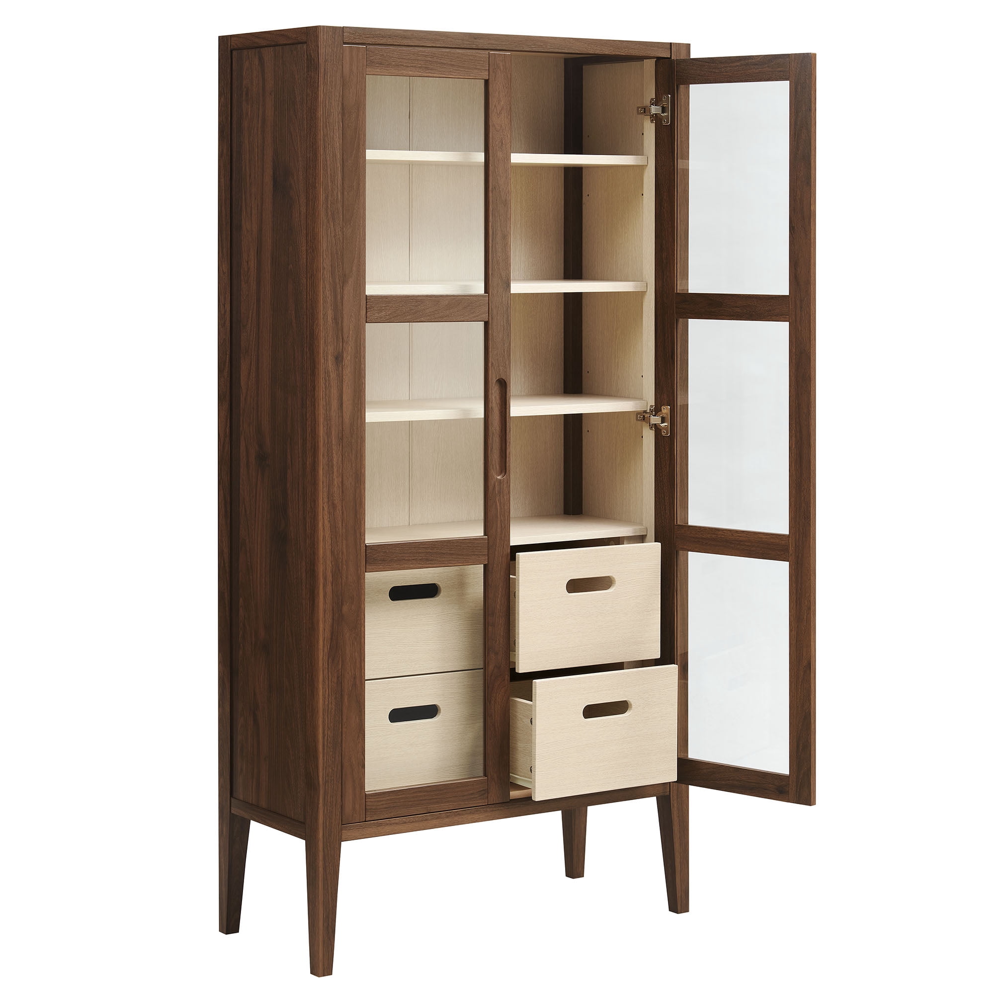 Modway Nell 71" Glass Door Tall Display Storage Cabinet in Walnut