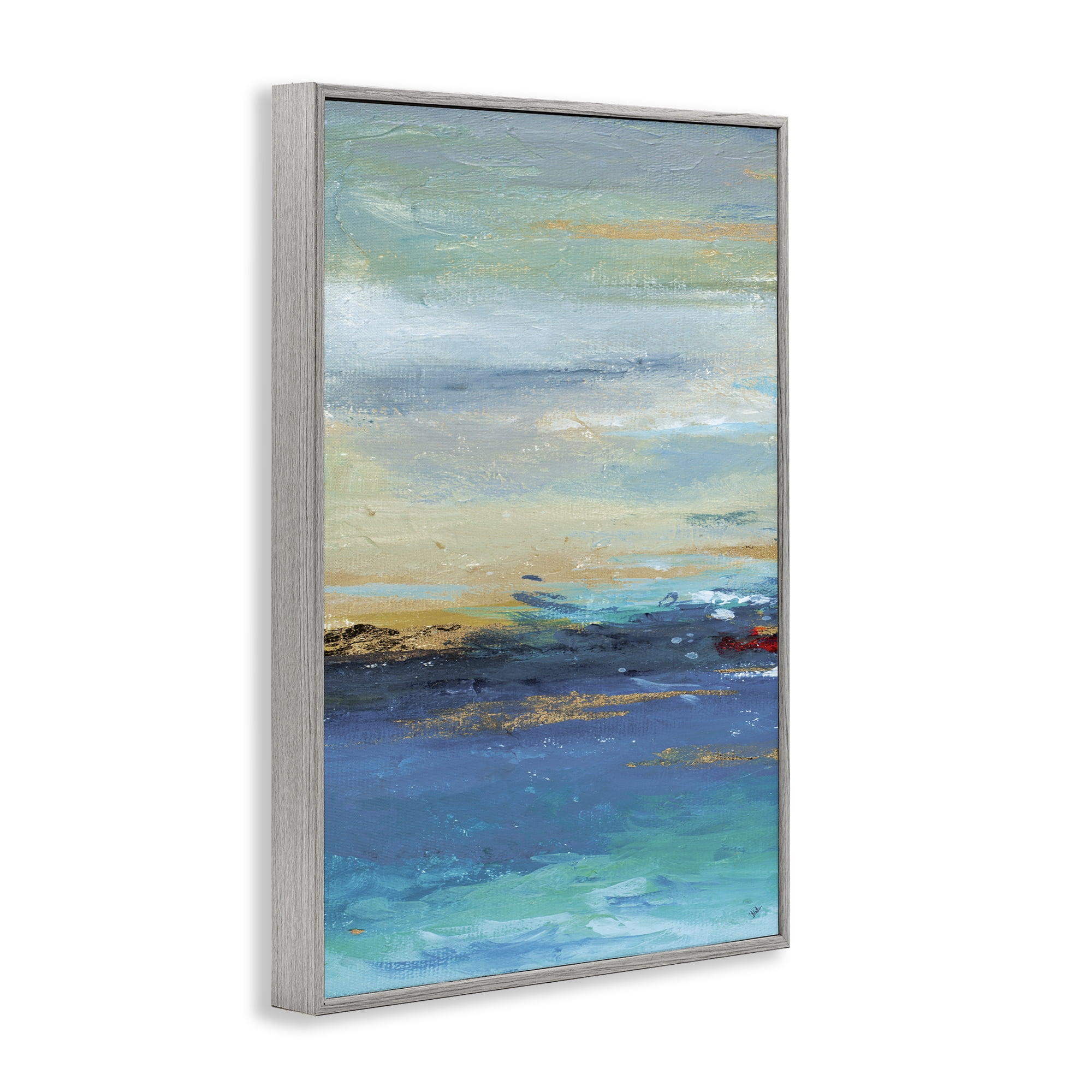 Stupell Industries Ombre Ocean View Abstract Painting Gray Framed Art Print Wall Art, 16 x 24